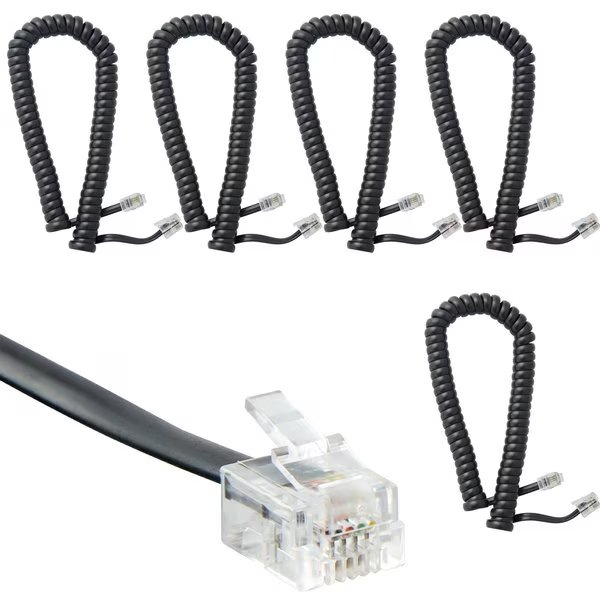 7 ft Uncoiled/1.33 ft Coiled Telephone Handset Cord, With RJ9 (4P4C) Connectors, Black, 5PK, Newhouse Hardware, Mfr#: HSC7-BK-05